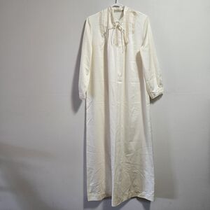 Vintage Offwhite Long Sleeves Maxi Satin Night Gown  With Lace Embellishment